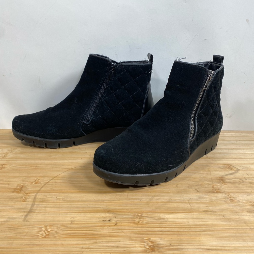 Sole sensibility flex sole black suede & leather quilted ankle boots winter warm